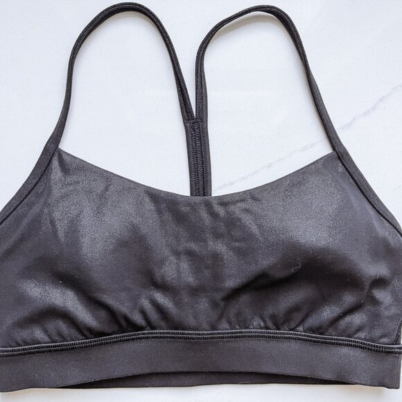 EUC Lululemon Flow Y Sports Bra Black Shine Size 4 - Picture 2 of 3
